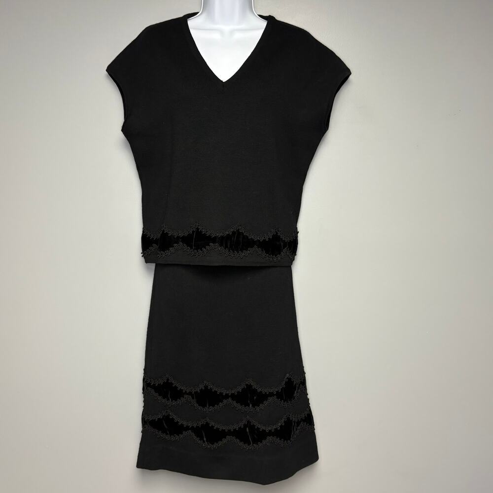 VTG Arbe Made in Italy 100% Wool Velvet Trim Top and‎ Skirt Set Womens Sz 14